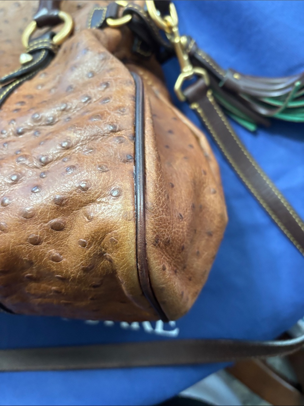 Dooney & Bourke Brown Ostrich-Effect Satchel with Dark Brown Trim - Picture 5 of 16